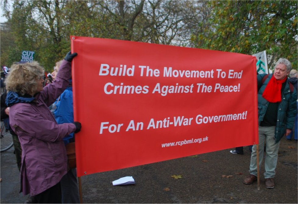 Banner Build the Movement to End Crimeas Against Peace!